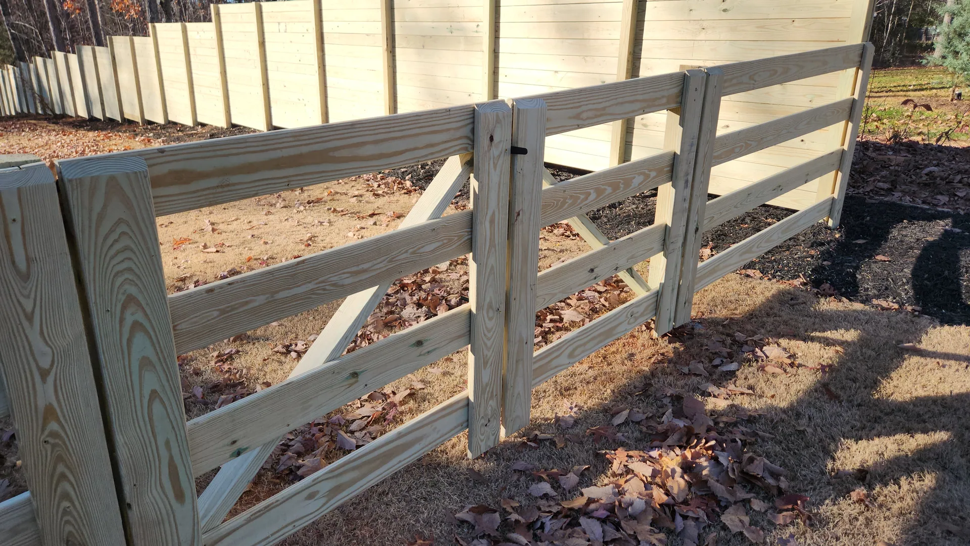 Four rail wood walk gate diagonal brace horizontal privacy fence stanley nc