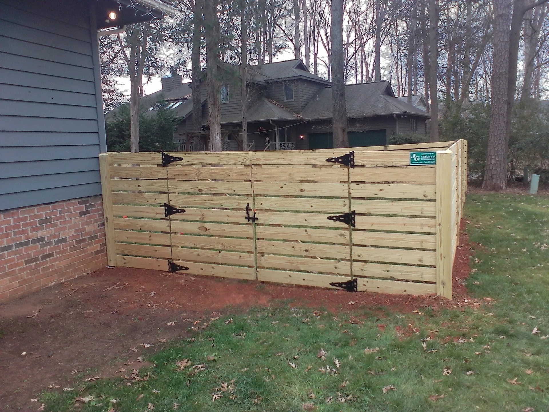 Jg fence horizontal wood enclosure strap hinges gastonia