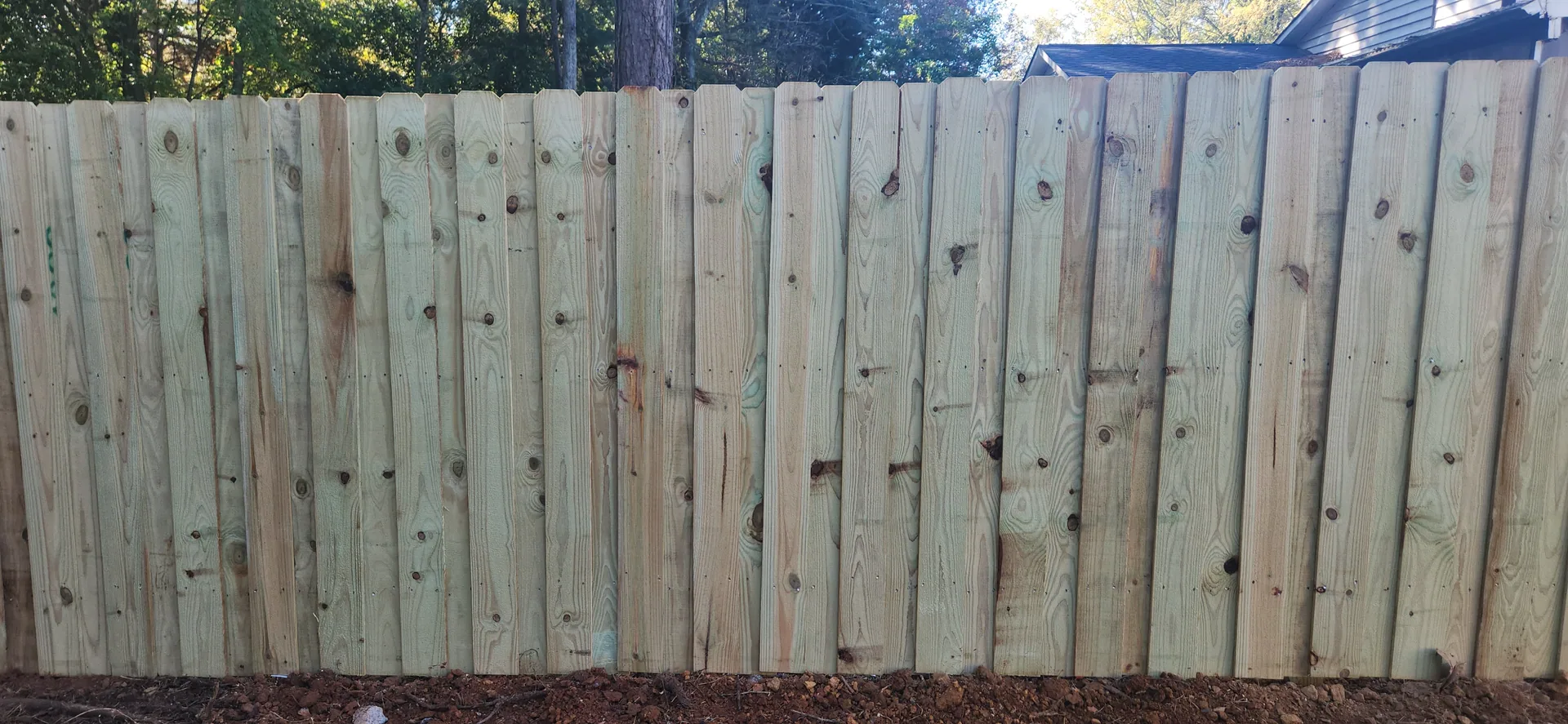 New pressure treated pine shadowbox wood fence red clay belmont nc