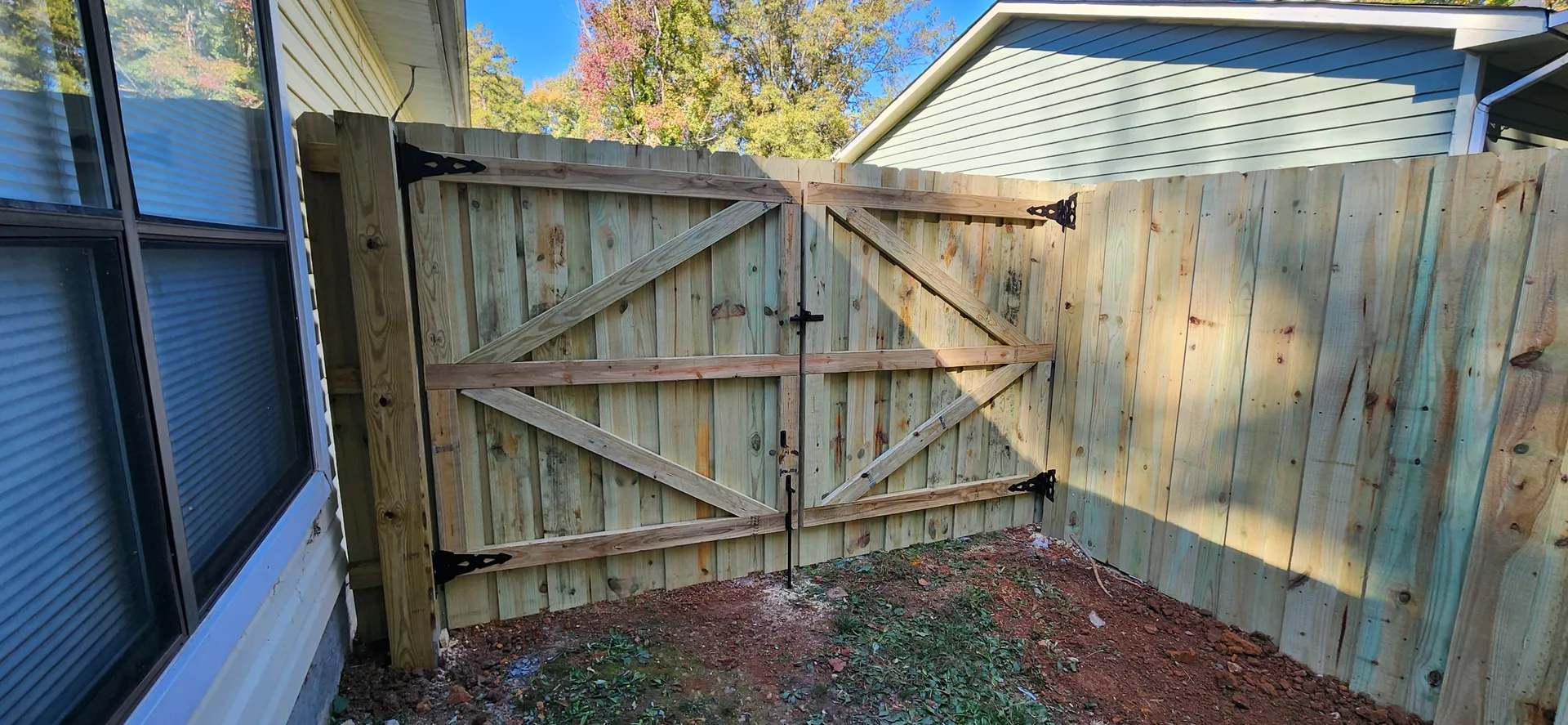 Wide wood double gate z braces black strap hinges side yard cramerton nc